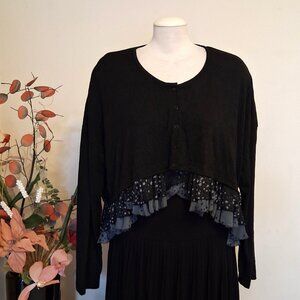 NWOT Tara Vao Women’s Ruffle Black Blouse Top Long Sleeve Summer Tops 12